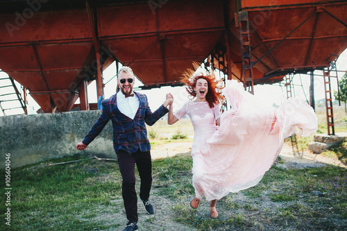Couple is happy together in the sunny day
