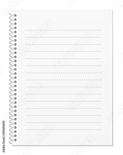 Blank Light Gray Lined Notebook Paper with Spiral Wire Binding isolated on White Background Illustration