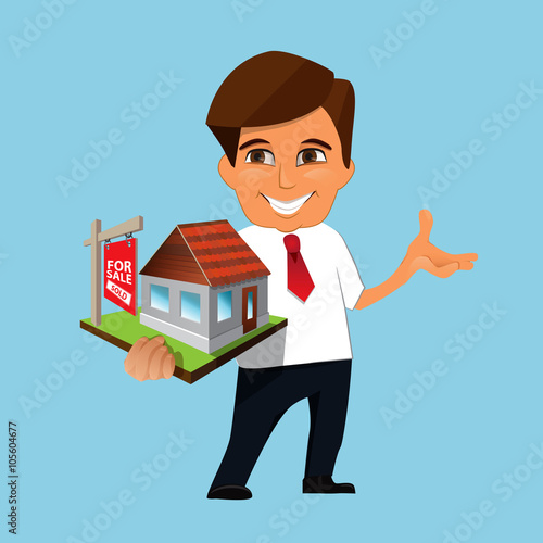 Realtor holding in his hands the model of a house. 