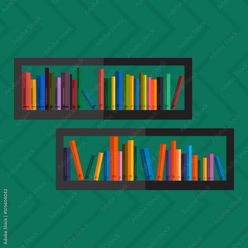 Plakat Illustration of bookshelfon wall with books in vector, flat style.