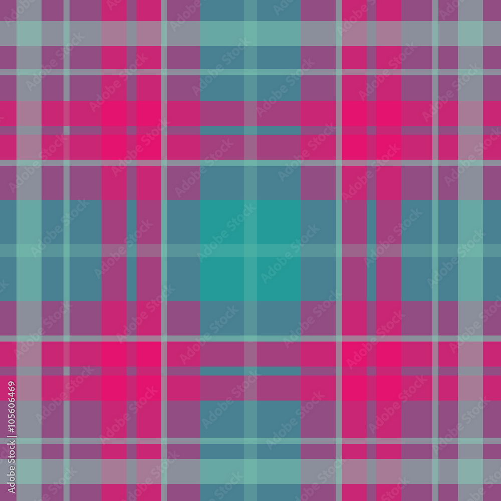 Fototapeta premium Vector seamless scottish tartan pattern in acid colors, turquoise, green, pink, purple, blue. British or irish celtic design for textile, fabric or for wrapping, backgrounds, wallpaper, websites