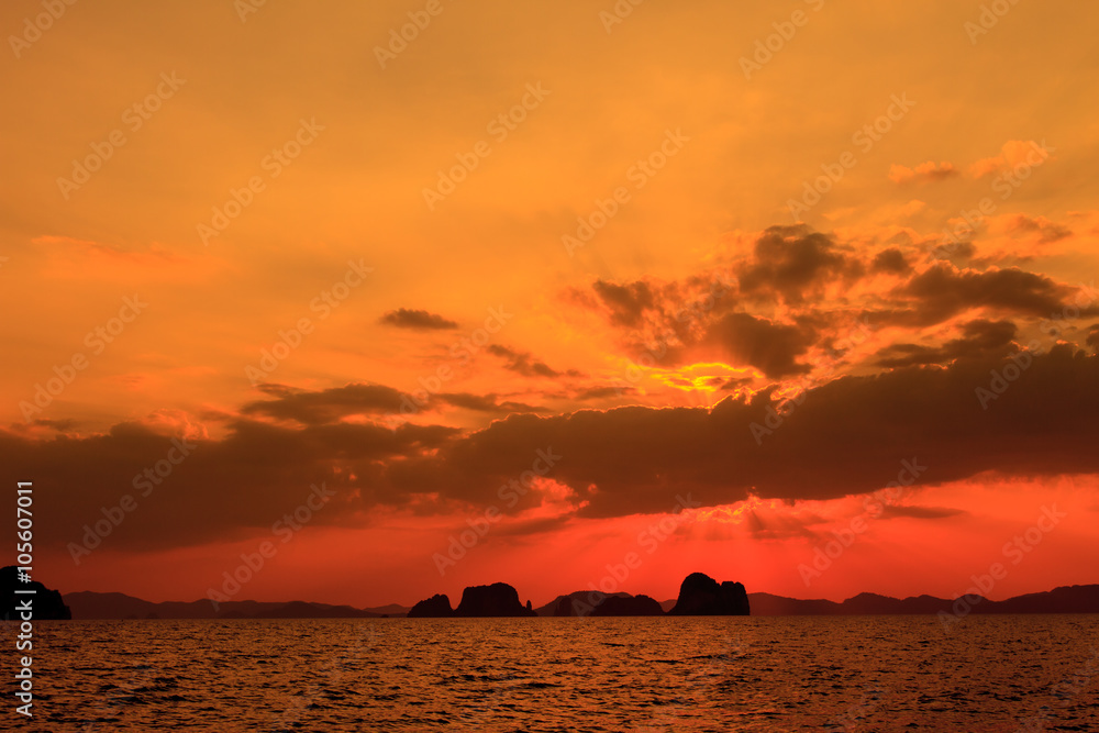 Sunset at seaside beach in Krabi,Thailand.