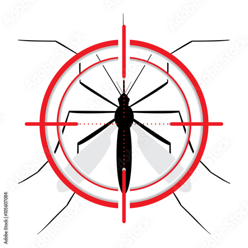 Signaling, mosquitoes with mosquito target. Target symbol to shoot or eliminate mosquito.  Ideal for informational and institutional sanitation and related care. - Vector