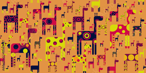 Smiling vector giraffes/ Funny seamless vector image with colorful smiling giraffes