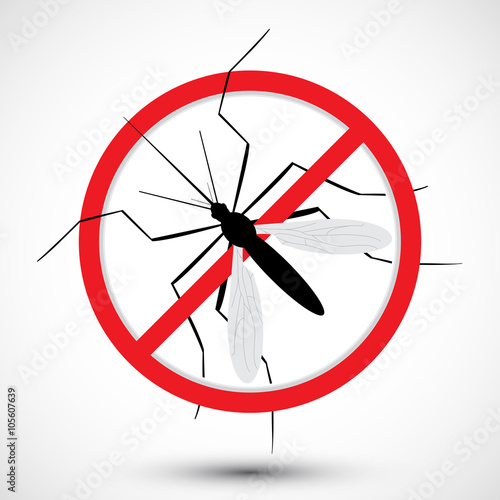 Warning, Prohibited sign with mosquito. Symbol isolated on background. Icon ideal for webdesign, educational, informational, or health  related advisory projects. Editable vector.