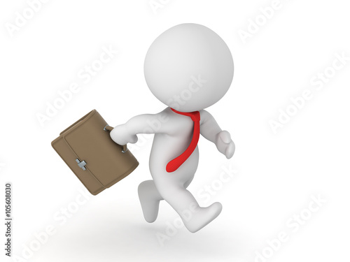 3D Character Businessman with Red Tie and Briefcase is Running