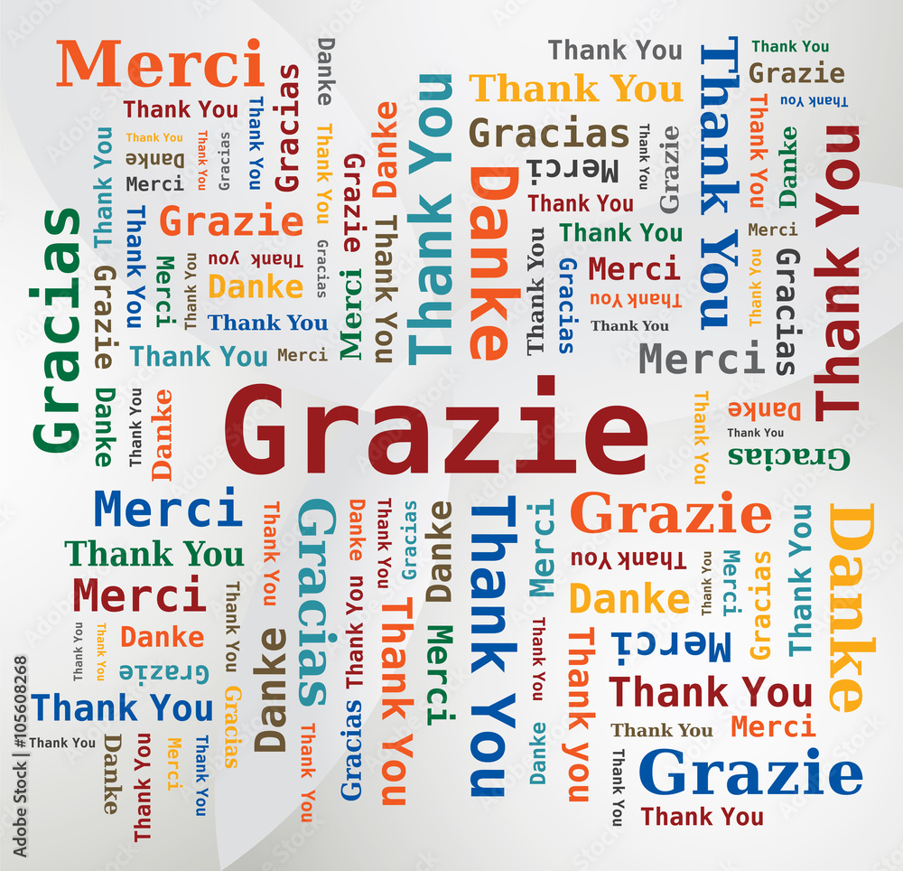 Obraz premium Merci - Thank You - Danke - Grazie - Gracias Nuage de Mots 5 Langues Français Anglais Italien Allemand Espagnol Fond Clair