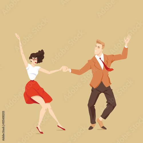 Young couple dancing lindy hop, vector illustration in cartoon style