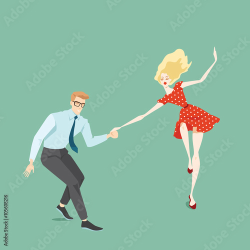 Young couple dancing lindy hop, vector illustration