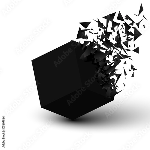 Black cube explosion. Abstract geometric background. Vector illustration