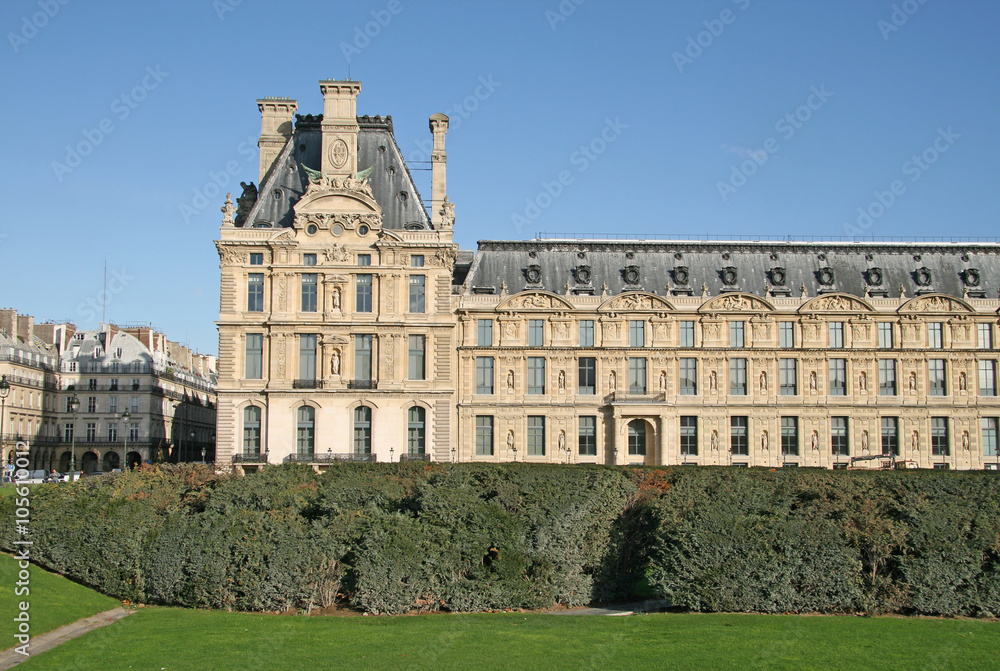 PARIS, FRANCE - NOVEMBER 27, 2009: The building of the Decorative Arts Library near Tuileries Garden, Paris, France