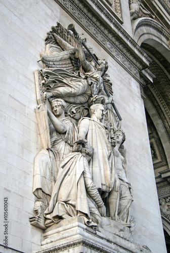 PARIS, FRANCE - NOVEMBER 27, 2009: Architectural detail of the Arc de Triomphe de l'Etoile, Paris, France