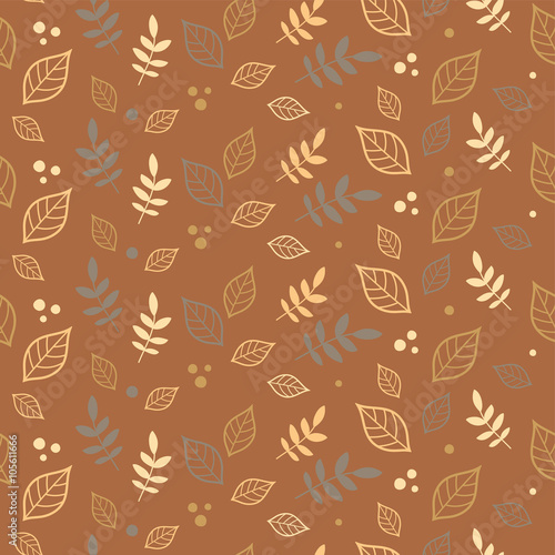 Seamless vector background with decorative branche and leaves. Print. Cloth design, wallpaper. © lazininamarina