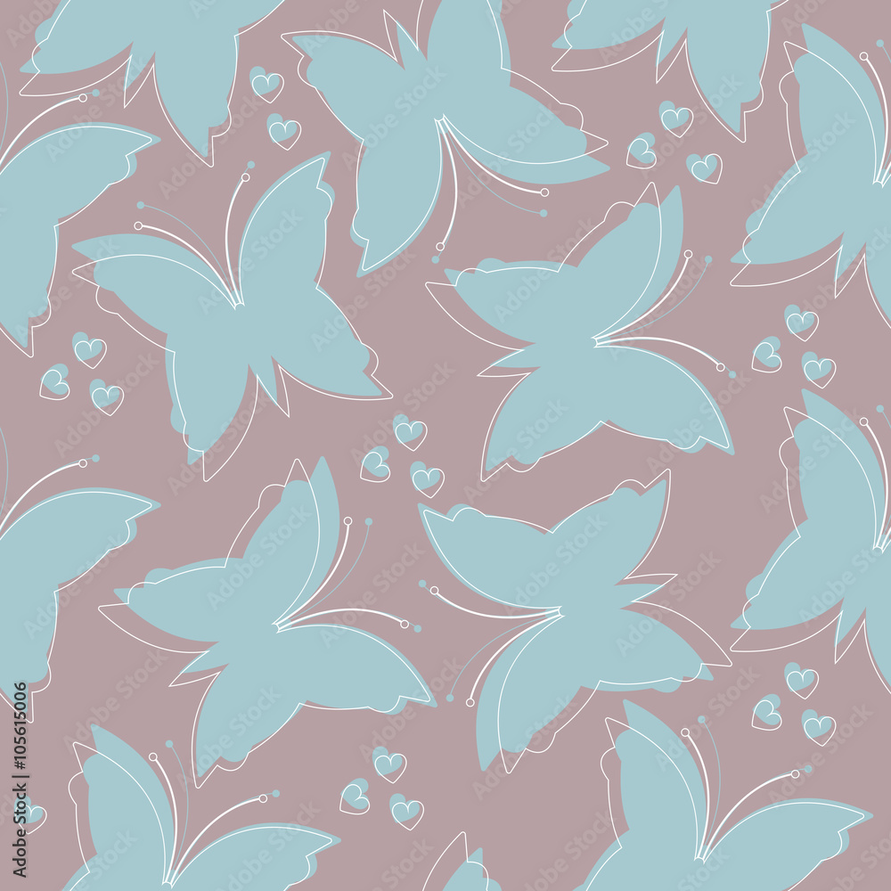 Cute endless pattern with elegant butterflies and hearts Cute endless pattern with elegant butterflies and hearts