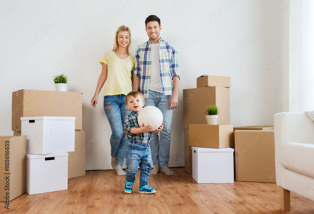 happy family moving to new home and playing ball happy family moving to new home and playing ball
