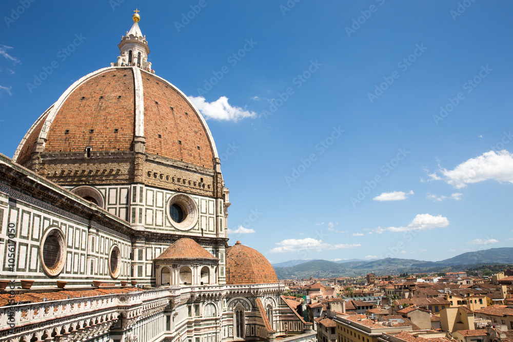 Dramatic View of the Cathedral of Santa Maria del Fiore in Florence, Italy