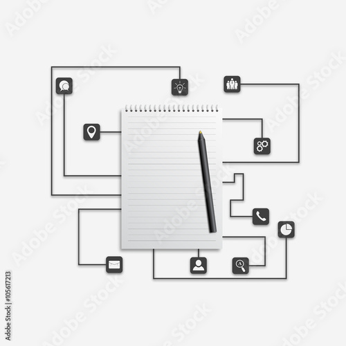 paper with set of business icons