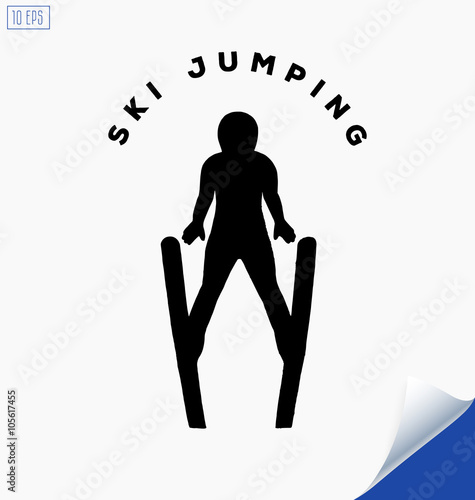 Jumping skier silhouette on white background. Winter Sport
