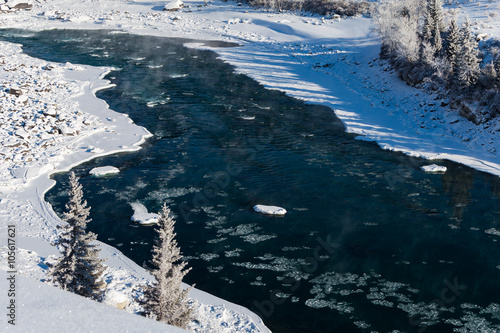 Katun river in the winter at dawn. Gorny Altai  Siberia.