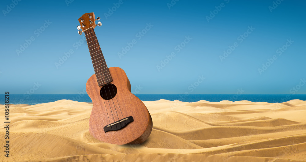 Fototapeta ukulele sulla spiaggia