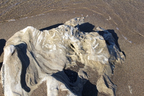 roccia sul bagnasciuga levigata dal mare photo