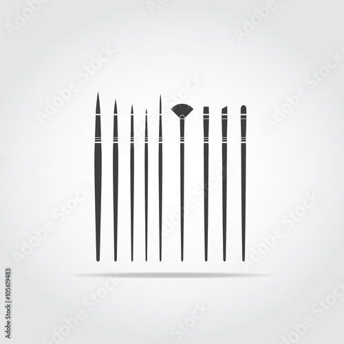 Simple black icons. Set of different small art brushes.