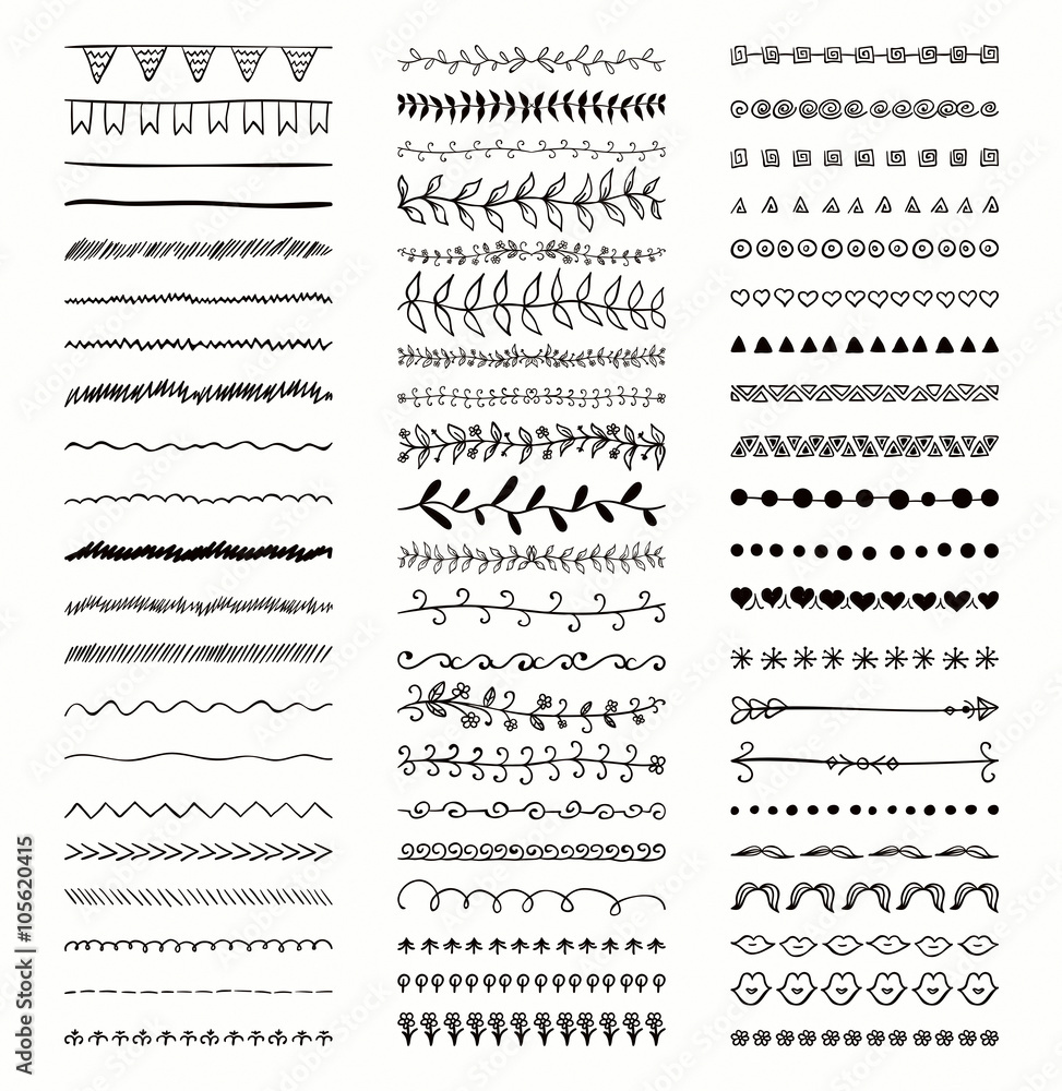 Plakat Vector Decorative Hand Drawn Dividers, Line Borders