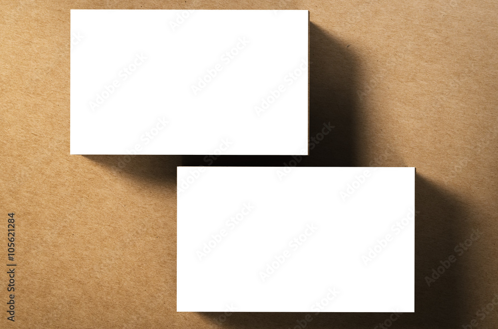 white blank name card front and back on brown background white blank name card front and back on brown background