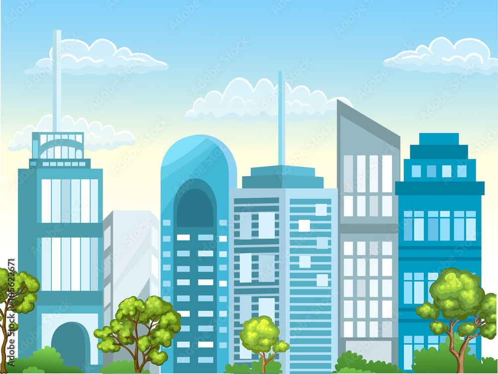 Illustration of urban landscape. City with skyscrapers 