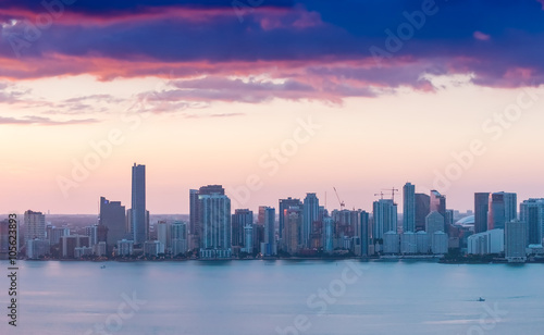Downtown Miami. Sunset view from helicopter