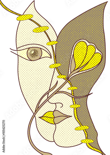 Surreal hand drawing faces. Abstract graphic design, can use for posters cards, stickers, illustrations, as decorative element.