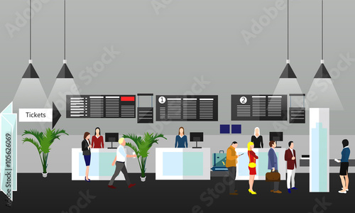 Airport terminal concept vector illustration. Design elements and banners in flat style. Travel