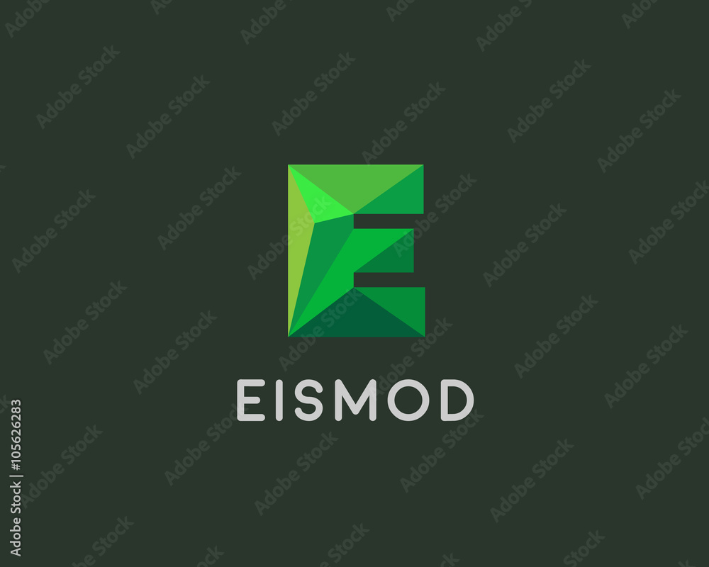 Abstract trend polygon letter E logo design template. Art tech media ...