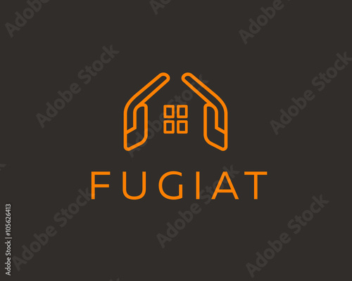 Abstract house hands line logo design template. Premium real estate sign. Universal protection care home realty business vector icon. Negative space idea logotype