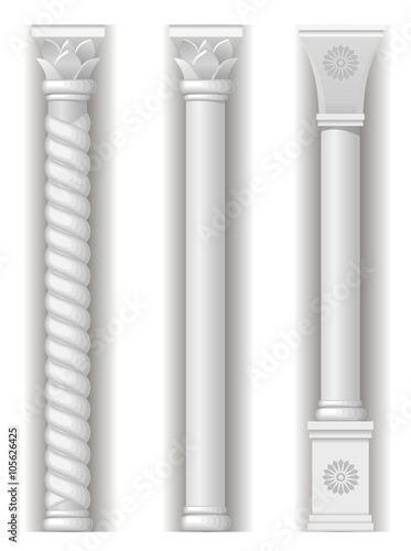 Three support columns in the style of oriental traditional architecture