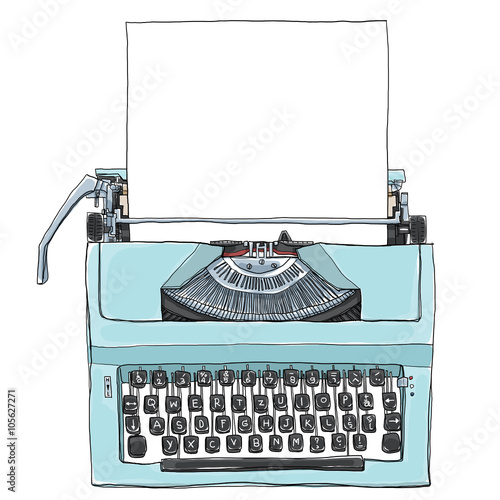 vintage Blue Typewriter with paper art illustration