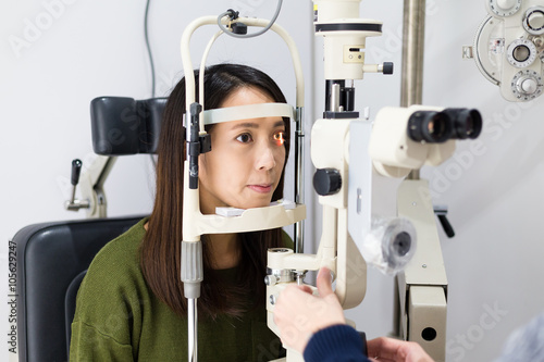 Patient during an eye examination at the eye clinic