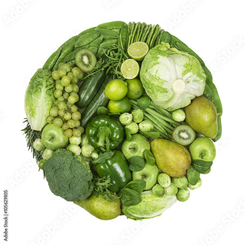 Fototapeta Naklejka Na Ścianę i Meble -  Circle of green fruits and vegetables