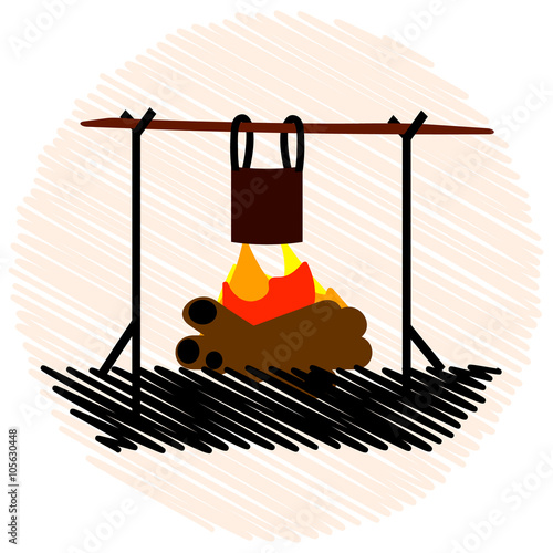Forest camping vector concept with campfire