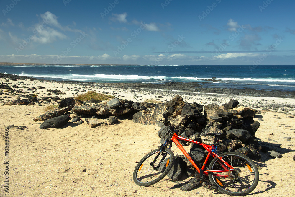 Bikes lying at the seashore