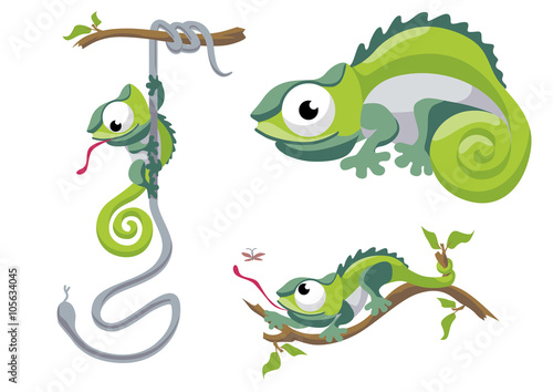Fototapeta Illustration of chameleon in different situations