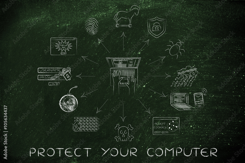 cyber security and privacy icons, protect your computer