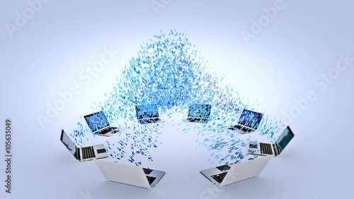 Konzept von modernen Laptops Notebooks verbunden über digitale Cloud