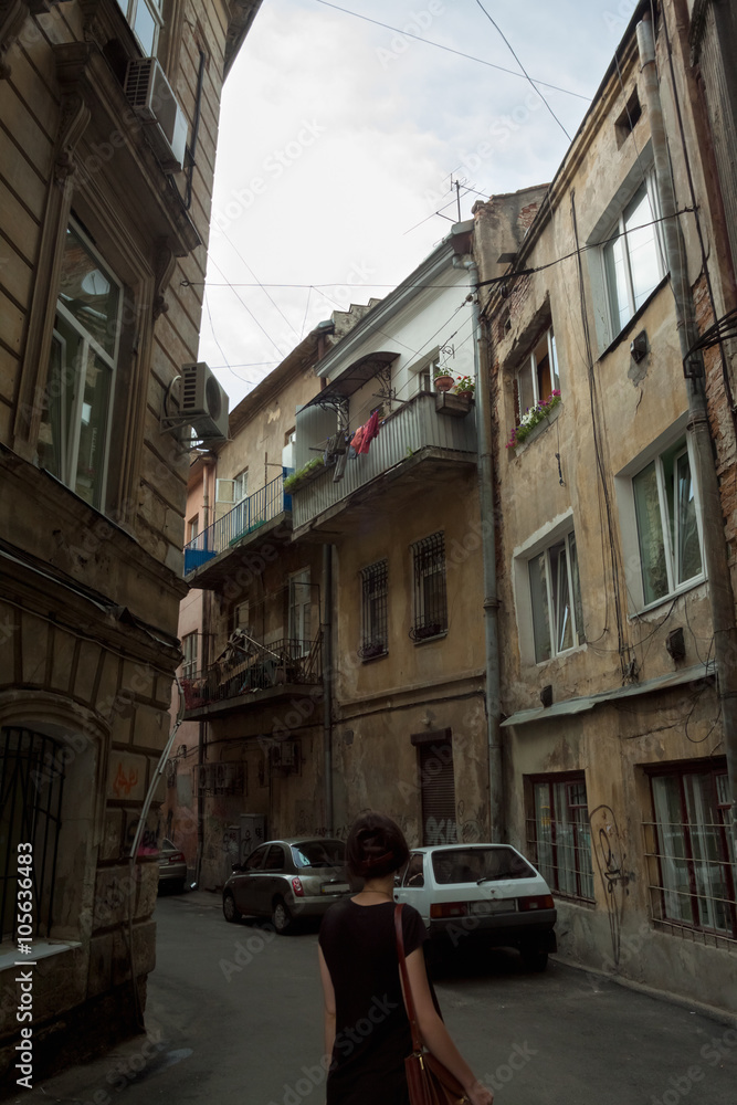Lviv dark alley. European travel photo.