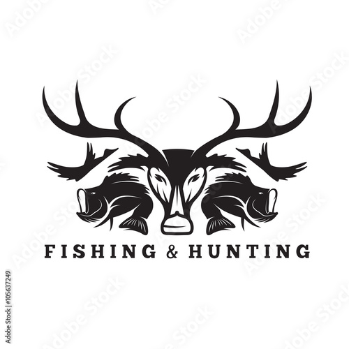 hunting and fishing vintage emblem vector design template