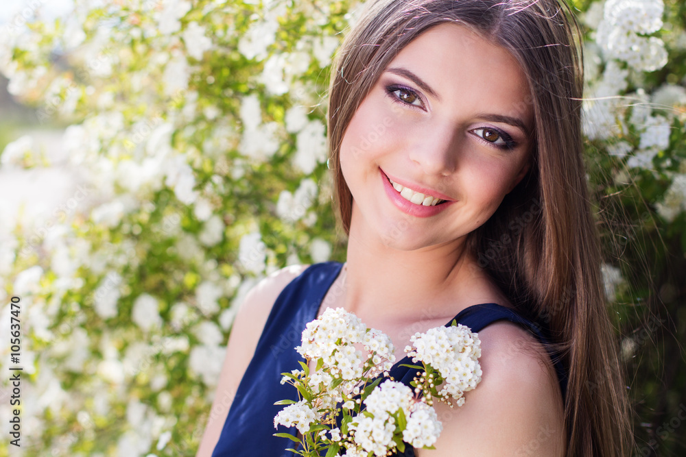 Pretty teen girl with white flowers Pretty teen girl with white flowers