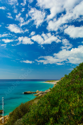 Fototapeta Naklejka Na Ścianę i Meble -  Beautiful view of Ionian sea with rocky beach in Albania