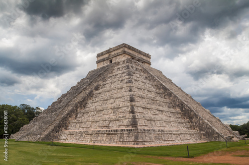 Chichen Itza pyramid under a storm  Mexico