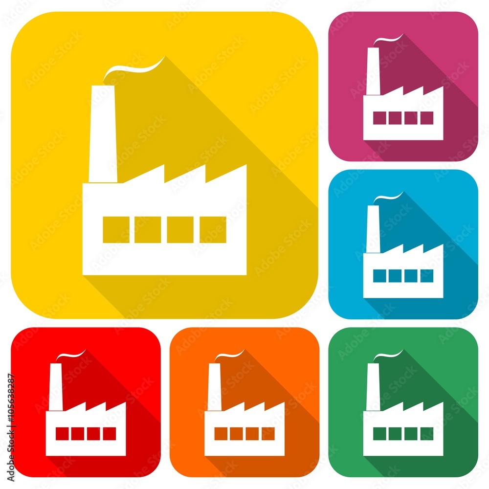 Factory icons set with long shadow Factory icons set with long shadow