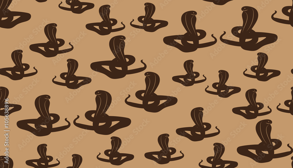 Vector abstract seamless background of cobras. Randomly scattered snakes